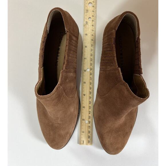Lucky Brand Womens Suede Ankle Boots Size 7.5 No Zip Chestnut Brown Boho Cowgirl - Picture 9 of 9